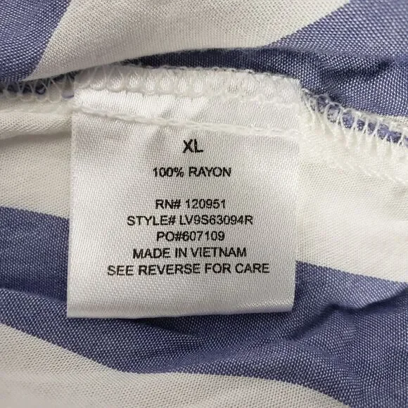 Olive + Oak Womens Blouse Size XL Blue White Striped Button Up Tie Elastic Waist - Picture 9 of 10